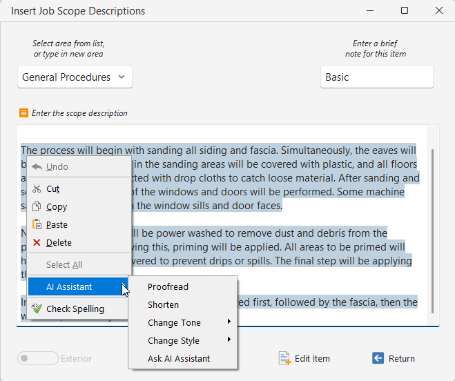 Using OpenAI in the Job Scopes Editing mode
