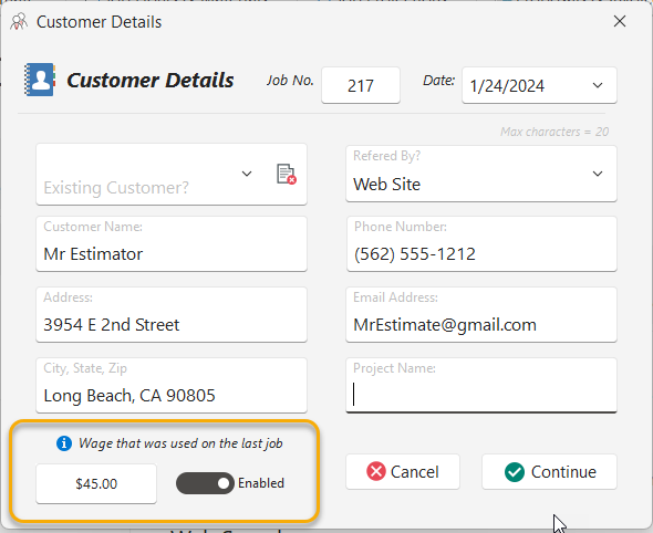 Hourly wage remembered per customer