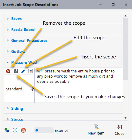 Job Scope selection window