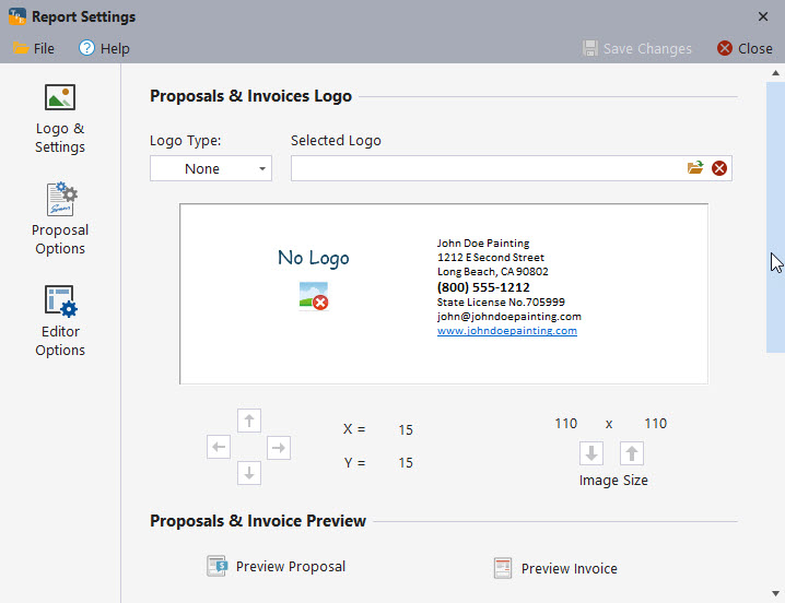 Logo and proposal settings page
