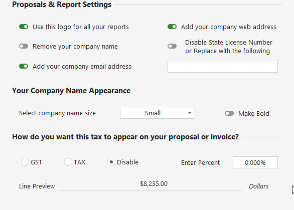 Company name and tax settings