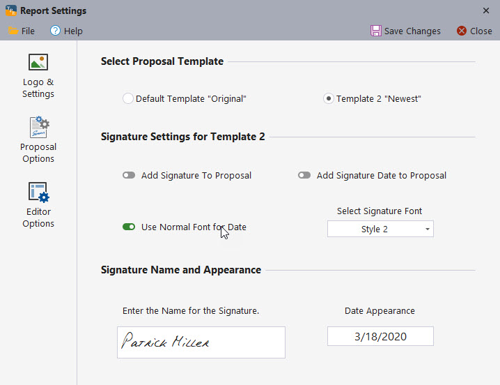 Proposal template options