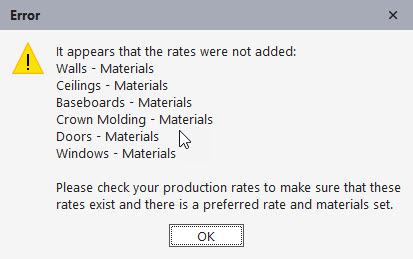 Production rates error message