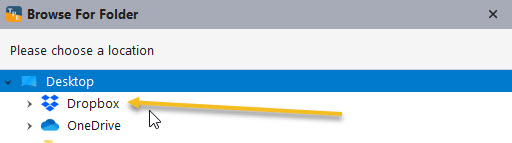 Browse to Dropbox folder