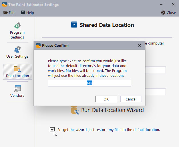 Use default location option