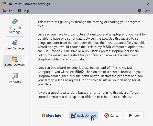 Run Data Location Wizard button