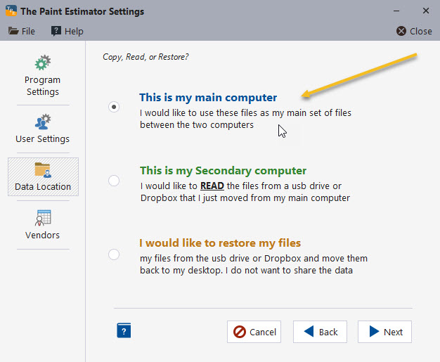 Main computer selection