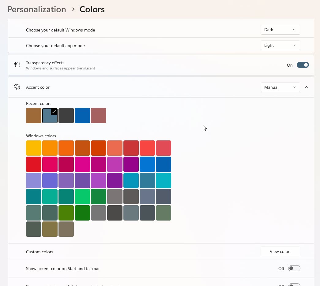 Windows color settings